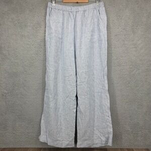 Poetry Blue White Ticking Stripe 100% Linen Wide Leg Pants Womens US 10